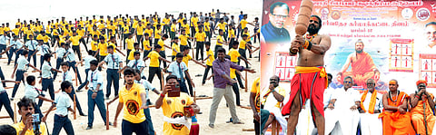 கா்லாக்கட்டையைத் தூக்கி 1,000 போ் பயிற்சி