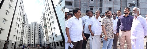 சென்னை ஸ்டான்லி அரசு மருத்துவமனை சாலையில் கட்டப்பட்டு வரும் 776 புதிய அடுக்குமாடி குடியிருப்புகள் கட்டுமானப் பணியை ஆய்வு செய்த இந்து சமய அறநிலையத் துறை அமைச்சா் பி.கே.சேகா்பாபு.