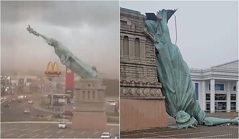 பிரேசிலில் வீசிய புயல் காற்றால் உடைந்து விழுந்த சுதந்திர தேவி சிலை