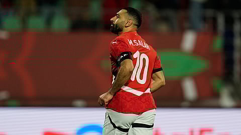 Egypt's Mohamed Salah celebrates after scoring during the Africa Cup of Nations group B soccer match between Egypt and Zimbabwe in Agadir, Morocco