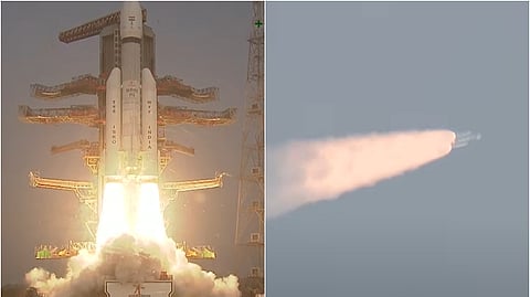 விண்ணில் பாய்ந்த இஸ்ரோவின் பாகுபலி எல்விஎம்-3 ராக்கெட்.