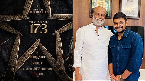 Rajini 173 poster, with Rajinikanth and Cibi Chakravarthi.