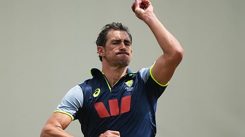 Australia's Mitchell Starc bowls during a practice session ahead of the fifth and final Ashes cricket test between England and Australia in Sydney.