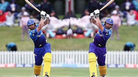 Glenn Phillips practicing left-handed batting.