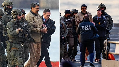 கைதுசெய்து அழைத்துச் செல்லப்பட்ட வெனிசுவேலா அதிபர் மதுரோ.