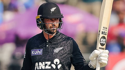 Devon Conway in a celebratory mood after scoring a half-century.