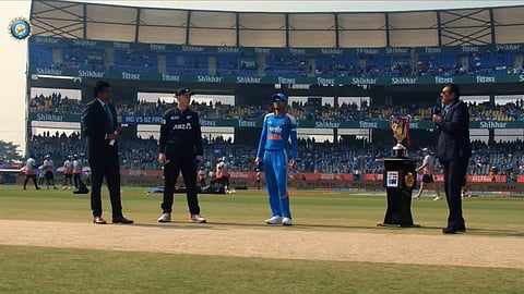 During the toss between the India and New Zealand teams...