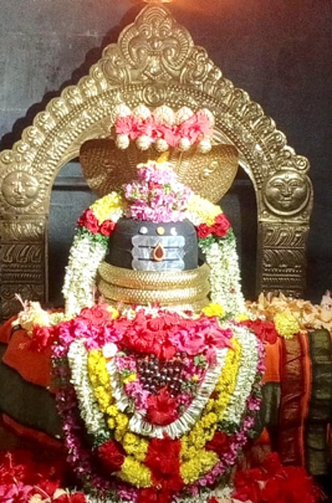 சிறப்பு அலங்காரத்தில் பாலாறு அணை அமுதீஸ்வரா்.