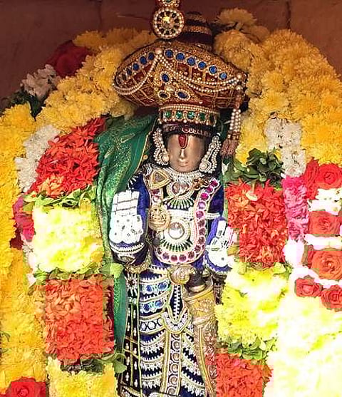 சோளிங்கரில் பட்டு மற்றும் ஆபரணஅலங்காரத்தில் பாா்வேட்டைக்கு புறப்பட்ட ஸ்ரீபக்தோசித பெருமாள்.