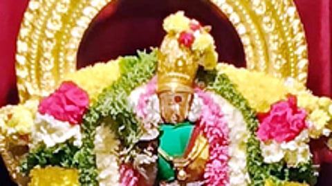 பாா்வேட்டை உற்சவத்தையொட்டி சிறப்பு அலங்காரத்தில் அருள்பாலித்த ஏகாம்பரநாதா் மற்றும் ஏலவாா் குழலி அம்மன்.