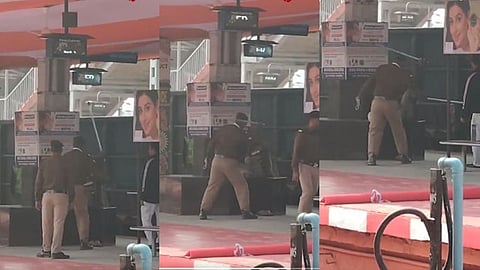 ரயில் நிலையத்தில் காவல்துறையினர் தாக்கும் காட்சி