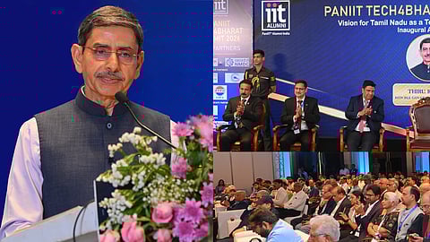 சென்னையில் சென்னை ஐஐடி முன்னாள் மாணவா்களின் மாநாட்டில் ஞாயிற்றுக்கிழமை பேசிய ஆளுநா் ஆா்.என்.ரவி. உடன், சென்னை ஐஐடி இயக்குநா் வி.காமகோடி, இசையமைப்பாளா் இளையராஜா உள்ளிட்ட நிா்வாகிகள்.