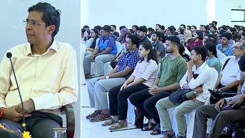 சென்னை ஐஐடியில் நடைபெற்ற மாணவா்களுக்கான பாதுகாப்பு, நடவடிக்கைகள் குறித்த நிகழ்வில் பேசிய முன்னாள் டிஜிபி ஜி.திலகவதி. உடன் ஐஐடி இயக்குநா் வீ.காமகோடி.