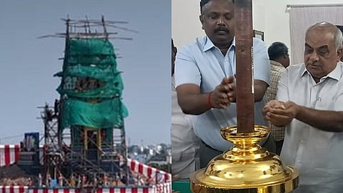 தான்தோன்றிமலை வெங்கடரமண சுவாமி கோயில் / கலசத்தில் நவதானியங்கள் வைக்கும் பணி