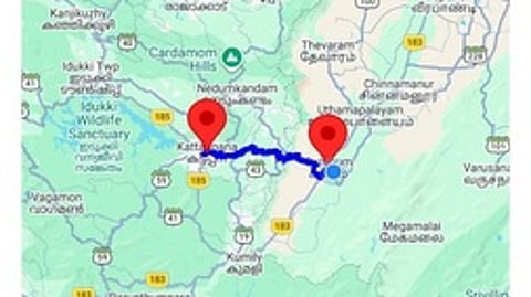 கேரளம் - தமிழகத்தை இணைக்கும் கட்டப்பனை - கம்பம் சுரங்கப் பாதைத் திட்டத்தின் வரைபடம்.