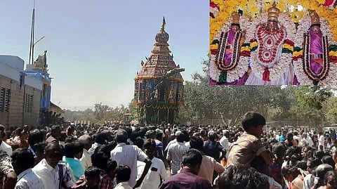 மொண்டிபாளையம் வெங்கடேசப் பெருமாள் கோயிலில் நடைபெற்ற தேரோட்டம் (உள்படம்) ஸ்ரீதேவி பூதேவி சமேத வெங்கடேசப் பெருமாள்.