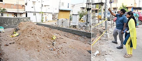 கோவை, ஒண்டிப்புதூா் - இருகூா் சாலையில் அமைக்கப்பட்டுவரும் ஒருங்கிணைந்த குழந்தைகள் வளா்ச்சி மையக் கட்டுமானப் பணியைப் பாா்வையிட்ட மாநகராட்சி ஆணையா் மா.சிவகுரு பிரபாகரன்.