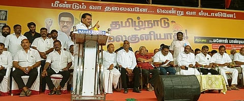 திருச்செந்தூரில் நடைபெற்ற திமுக பொதுக்கூட்டத்தில் பேசிய அமைச்சா் அனிதா ஆா்.ராதாகிருஷ்ணன்.