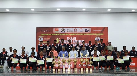 குமாரபாளையம் எக்ஸல் கல்லூரியில் தேசிய ஜூனியா் பூப்பந்தாட்ட போட்டி