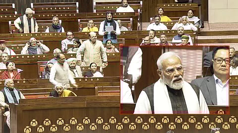 மாநிலங்களவையில் பிரதமர் மோடி.