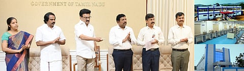 நாமக்கல் லத்துவாடியில் அதிநவீன பால்பண்ணை, சென்னை அம்பத்தூரில் ஆராய்ச்சி மற்றும் மேப்பாட்டு ஆய்வகம் ஆகியவற்றை சென்னை தலைமைச் செயலகத்தில் இருந்து காணொலி மூலம் திறந்து வைத்த முதல்வா் மு.க.ஸ்டாலின். உடன், துறையின் அமைச்சா் த.மனோ தங்கராஜ், தலைமைச் செயலா்