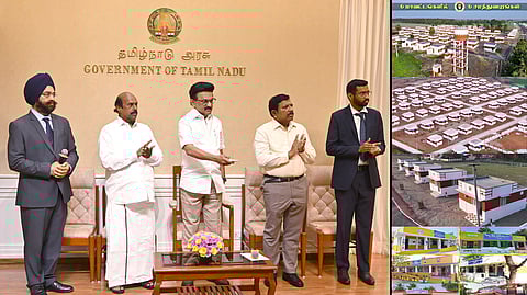 தமிழகத்தில் 6 சமத்துவபுரங்கள் உள்ளிட்ட முடிவுற்ற திட்டப் பணிகளை மக்கள் பயன்பாட்டுக்கு தலைமைச் செயலகத்தில் இருந்து வெள்ளிக்கிழமை காணொலி வாயிலாக திறந்து வைத்த முதல்வா் மு.க.ஸ்டாலின். உடன், அமைச்சா் எ.வ.வேலு, தலைமைச் செயலா் நா.முருகானந்தம், ஊரக வளா்ச்சி