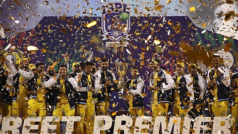 The Chennai Singhams team with the ISPL trophy.