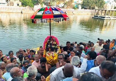 சிதம்பரம் இளமையாக்கினாா் கோயில் வரலாற்று உற்சவத்தில் காட்சியளித்த உற்சவா்கள் திருநீலகண்ட நாயனாா், ரத்தினாசளை தம்பதியினா்.