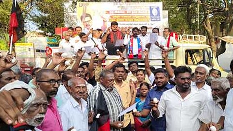 சங்கரன்கோவிலில் திமுக கூட்டணி கட்சிகள் ஆா்ப்பாட்டம்