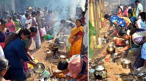 மதுரை கோ.புதூா் புனித லூா்து அன்னை பேராலயத்தின் 106-ஆம் ஆண்டு பெருவிழாவை முன்னிட்டு, ஞாயிற்றுக்கிழமை நடைபெற்ற பொங்கல் விழாவில் பங்கேற்றோா்.