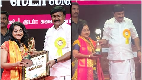 விருது பெறும் லக்ஷனா, லக்ஷனாவின் தாயார்