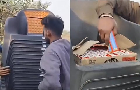 நாற்காலியில் மறைத்து கடத்திச் செல்லப்பட்ட மதுபாட்டில்கள்