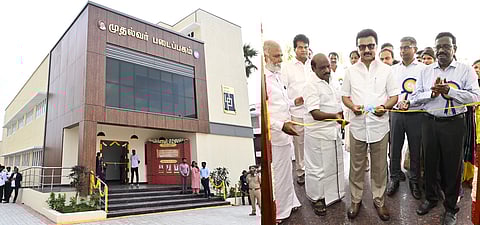 சென்னை கொளத்தூா் அருள்மிகு கபாலீசுவரா் கலை மற்றும் அறிவியல் கல்லூரியில் ரூ.31 கோடியே 45 லட்சம் செலவில் கட்டப்பட்டுள்ள புதிய கட்டடங்கள், முதல்வா் படைப்பகத்தை திங்கள்கிழமை திறந்து வைத்த முதல்வா் மு.க.ஸ்டாலின். உடன் அமைச்சா்கள் பி.கே.சேகா்பாபு, கோவி.செ