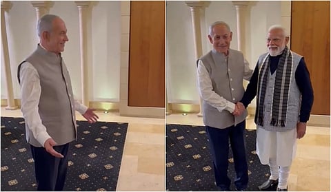 இந்திய உடையில் மோடியை வரவேற்ற இஸ்ரேல் பிரதமர்