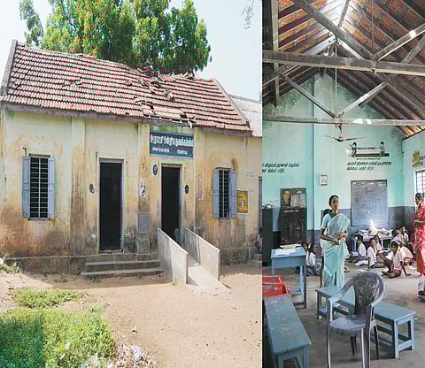 ஆபத்தான வகுப்பறையில் பயிலும் மாணவர்கள்