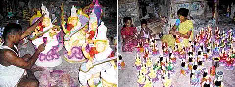 காஞ்சிபுரத்தில் தயாராகும் நவராத்திரி பொம்மைகள்