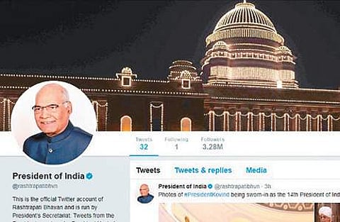 குடியரசுத் தலைவர் மாளிகை சுட்டுரை பக்கத்தில் ராம்நாத் கோவிந்த் பெயர்