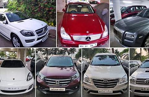 அமலாக்கத்துறை அதிகாரிகளால் பறிமுதல் செய்யப்பட்ட வைர வியாபாரி நீரவ் மோடிக்கும், அவரது நிறுவனங்களுக்கும் சொந்தமான விலை உயர்ந்த 9 சொகுசு கார்கள்.