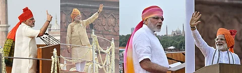 2014 முதல் 2018 வரை 5 சுதந்திர தினத்திலும் பிரதமர் நரேந்திர மோடி பயன்படுத்திய தலைப்பாகை, உடை
