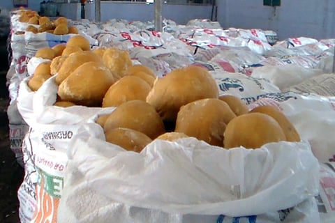 ஏல விற்பனைக்குக் கொண்டு வரப்பட்டிருந்த உருண்டை வெல்ல சிப்பங்கள்