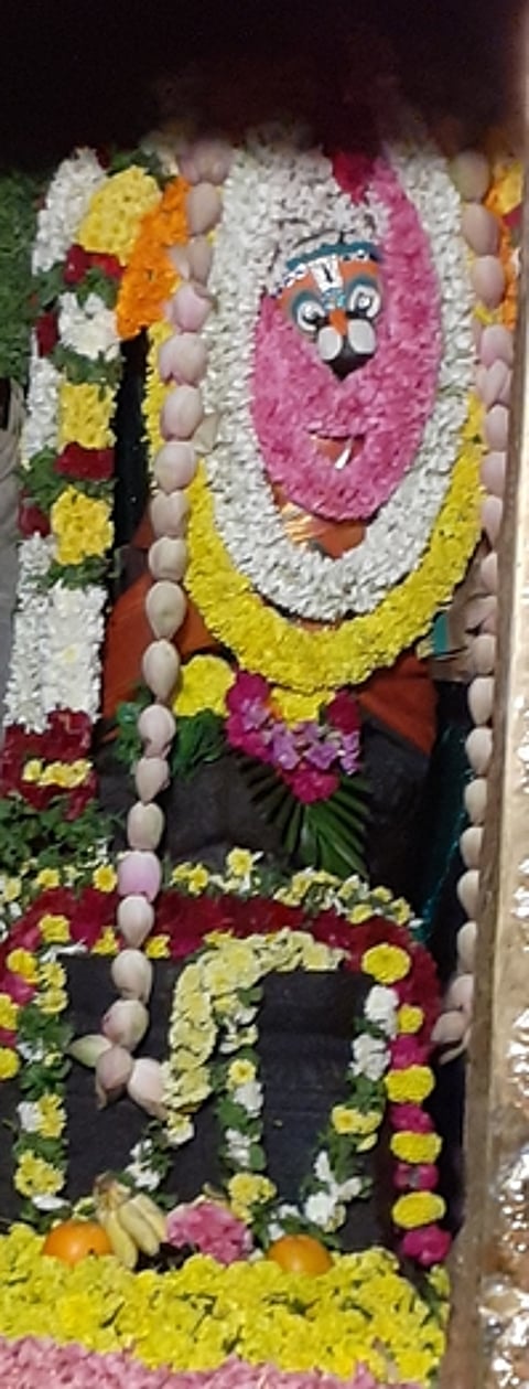 உத்தமபாளையத்தில் அனுமன்ஜெயந்தி முன்னிட்டு சிறப்பு அலங்காரத்தில் ஆஞ்சநேயா்.