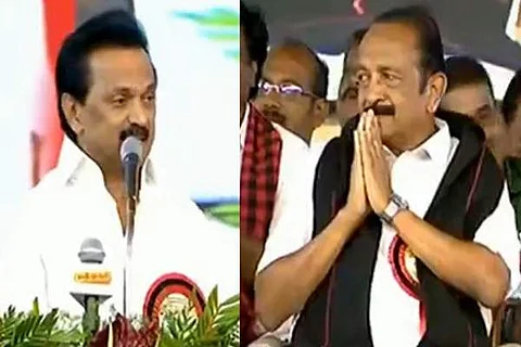 திராவிடப் போர்வாள்: ஸ்டாலின் உரைக்கு மேடையிலேயே கண்கலங்கிய வைகோ