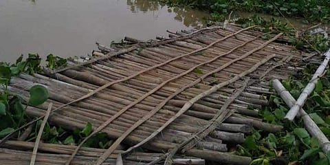 மழைக்காலத்தில் பள்ளிக்குச் செல்ல முடியவில்லை; நீரோடையில் மூங்கில் பாலம் அமைத்து அசத்திய மாணவர்கள்!