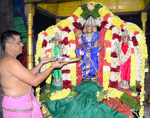 விழாவில் சிறப்பு அலங்காரத்தில் வள்ளி, தெய்வானை சமேத சண்முகா்.