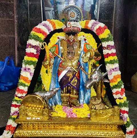 புத்தாண்டையொட்டி, சிறப்பு அலங்காரத்தில் காட்சியளித்த திருவந்திபுரம் தேவநாத சுவாமி.