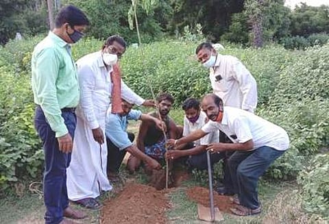 மரக்கன்றுகள் நடும் பணியில் பங்கேற்றோா்.