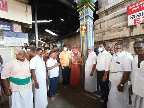 திருநள்ளாறு தர்பாரண்யேசுவரர் கோவிலில் சனிப்பெயர்ச்சி விழா பந்தல்கால் முகூர்த்தம்