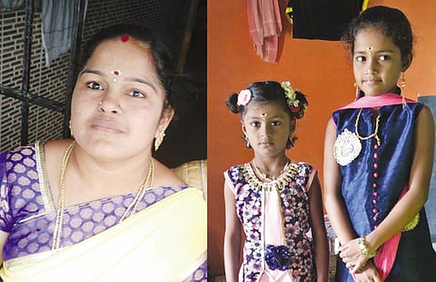 குடியாத்தம் கெளண்டன்யா ஆற்றில் மூழ்கி உயிரிழந்த (இடமிருந்து) நதியா, அவரது மகள்கள் அஸ்வினி, நிவேதா.