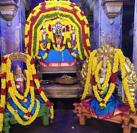 சிறப்பு அலங்காரத்தில் வள்ளி, தெய்வானை சமேத முருகப் பெருமான்.