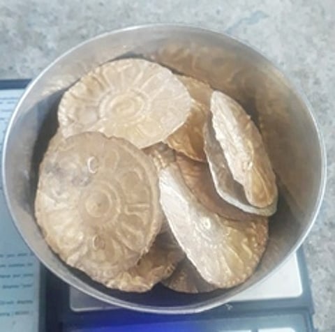 கோயில் திருப்பணியின்போது கிடைத்த தங்க ஆபரணங்கள் மற்றும் நாணயங்கள்.